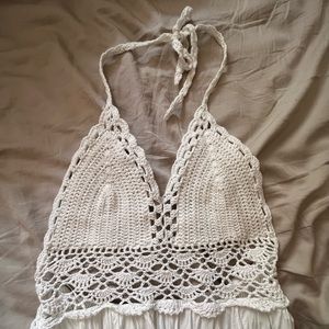 Beach Shop Long White Crochet Backless Dress